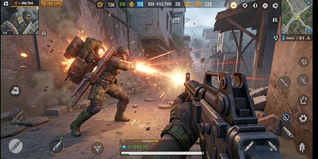 Screenshot menampilkan aksi seru gameplay TPS di 73K.