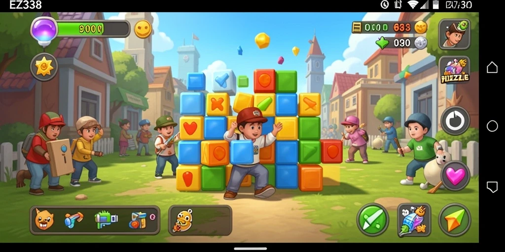 Tangkapan layar utama EZ338 menampilkan gameplay yang menarik dari teka-teki yang penuh warna.