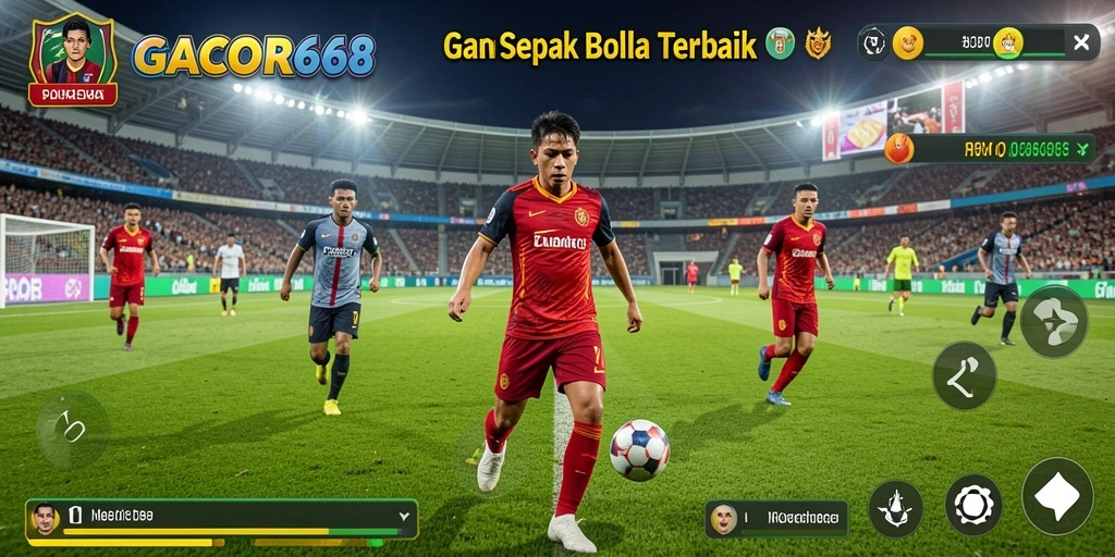 Screenshot menarik dari gameplay GACOR668, menunjukkan suasana pertandingan sepak bola.
