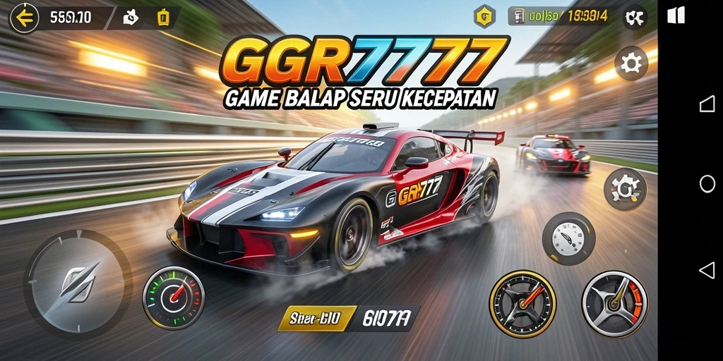 Screenshot GGR7777 menampilkan aksi balapan yang intens dan mobil berkecepatan tinggi.