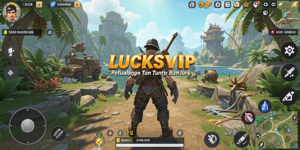 Screenshot gameplay menggambarkan eksplorasi dunia terbuka yang luas.