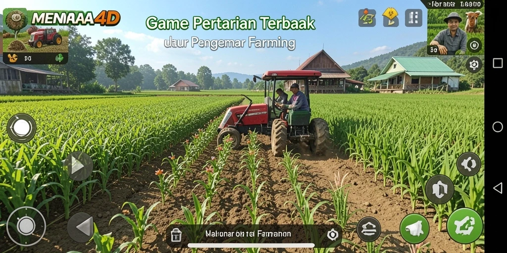 Screenshot MENARA4D menampilkan pemain mengelola kebun dengan berbagai tanaman.