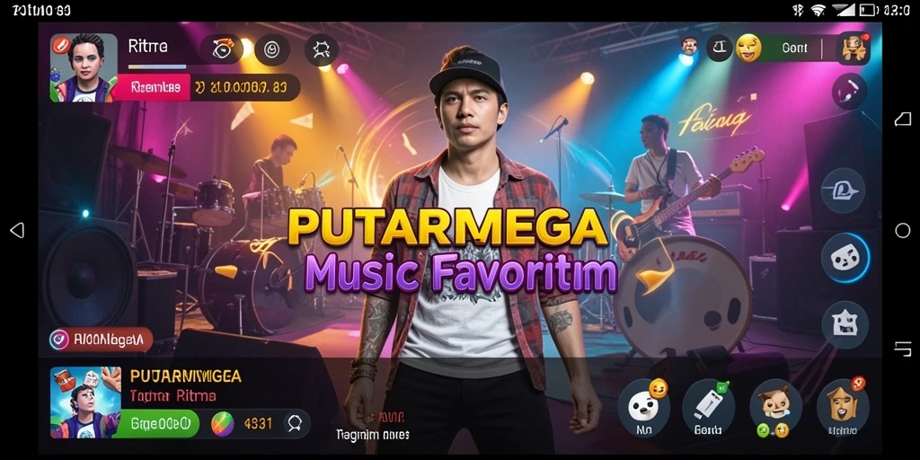 Screenshot utama PUTARMEGA menampilkan tampilan antarmuka aplikasi dengan berbagai pilihan musik.